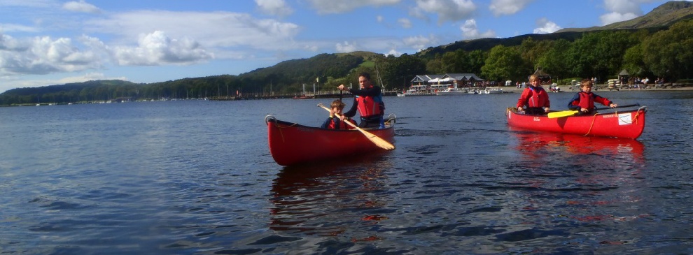 Canoe with lake view Consiton Water.  Canoes can be paddle solo or you can canoe in tandem.  There is always room in a canoe for a picnic.